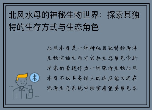 北风水母的神秘生物世界：探索其独特的生存方式与生态角色